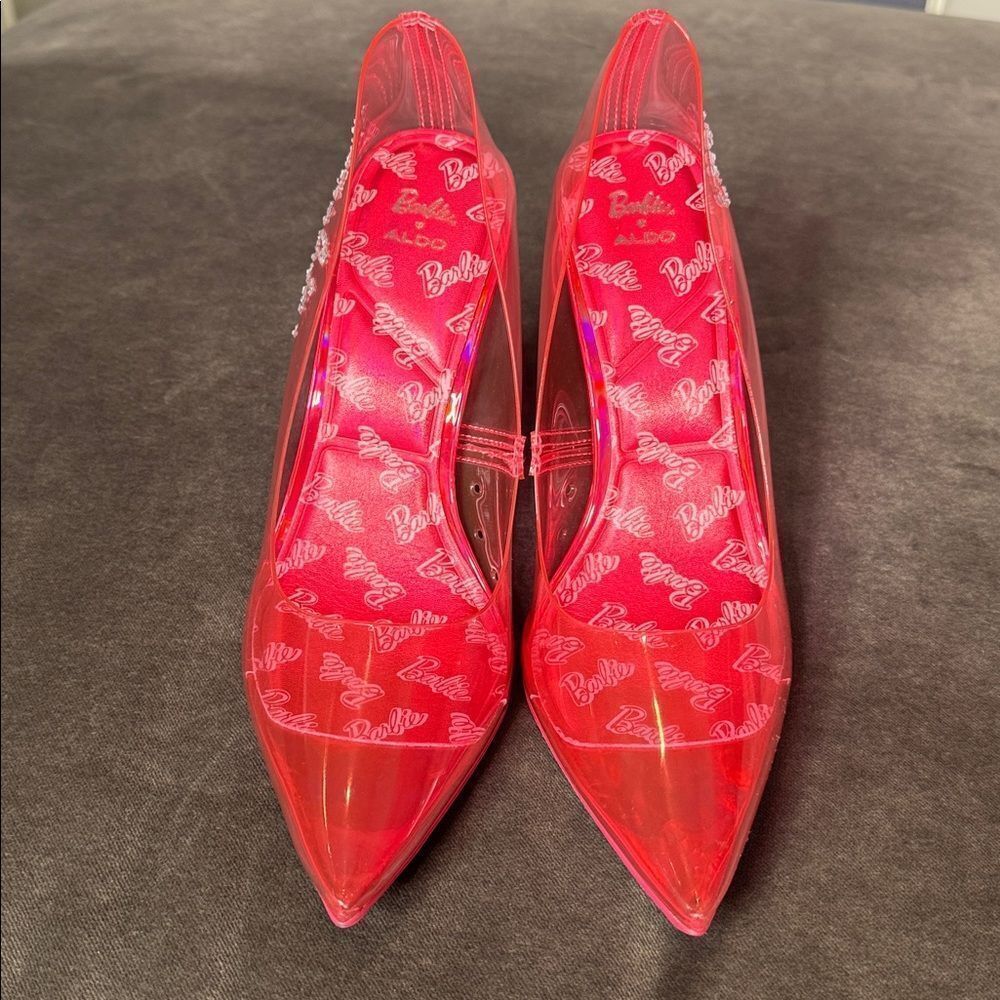 Barbie x ALDO Barbiestessy Collection Pink Translucent Pointed Toe Pumps 9 NEW - Picture 9 of 16